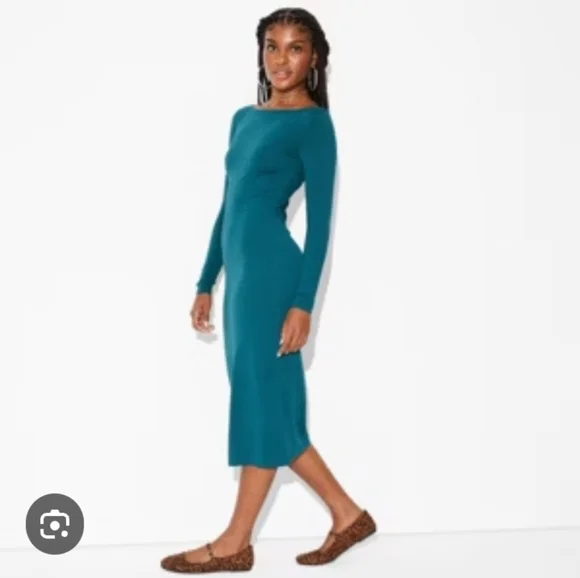 wild fable | Dresses | Wild Fable Womens Long Sleeve Knit Midi Dress Dark  Teal Green | Poshmark